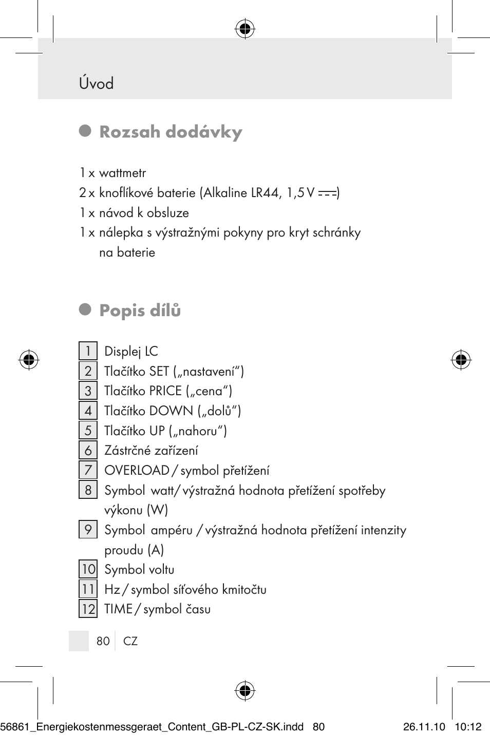 Rozsah dodávky, Popis dílů, Úvod | Silvercrest Energy Monitor User Manual | Page 78 / 141