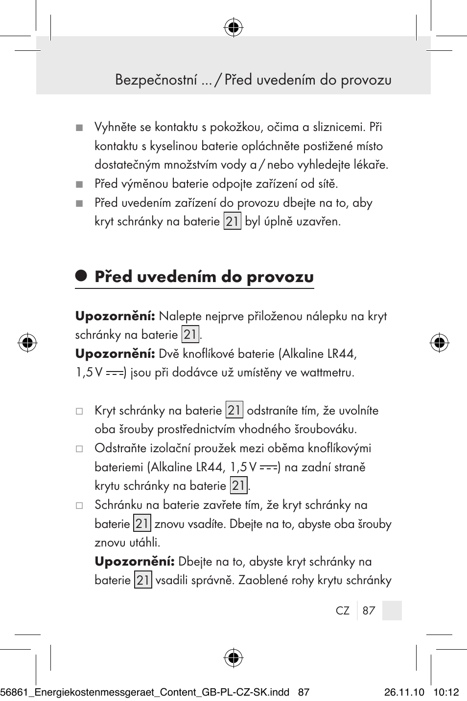 Před uvedením do provozu, Bezpečnostní ... / před uvedením do provozu | Silvercrest Energy Monitor User Manual | Page 85 / 141