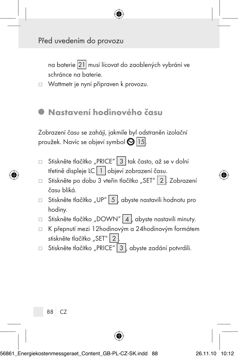 Nastavení hodinového času | Silvercrest Energy Monitor User Manual | Page 86 / 141