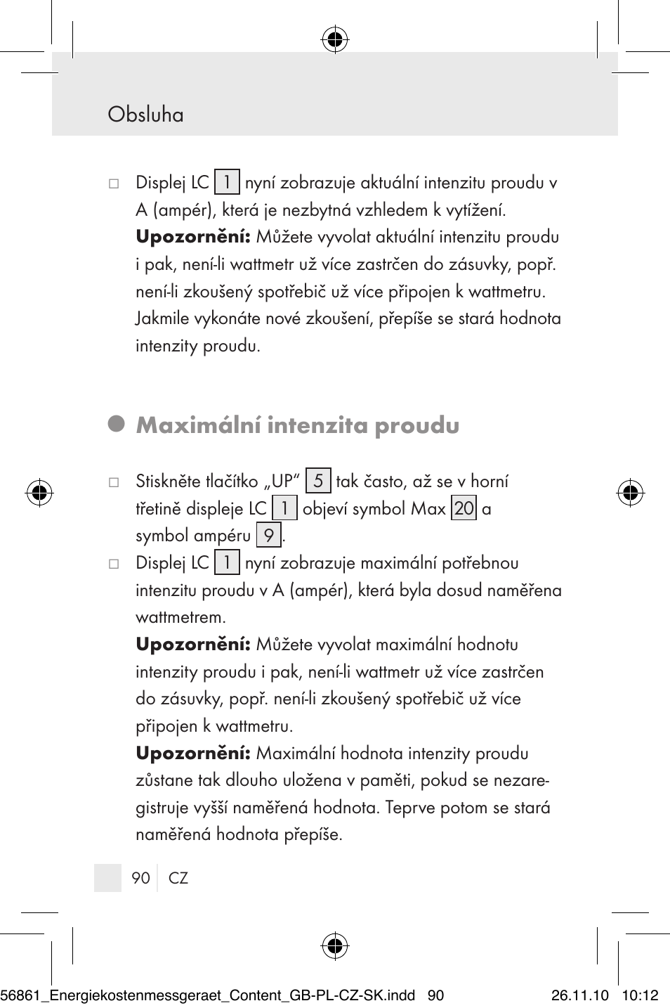 Maximální intenzita proudu, Obsluha | Silvercrest Energy Monitor User Manual | Page 88 / 141