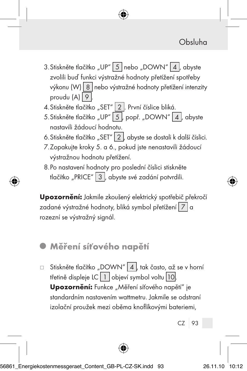 Měření síťového napětí, Obsluha | Silvercrest Energy Monitor User Manual | Page 91 / 141