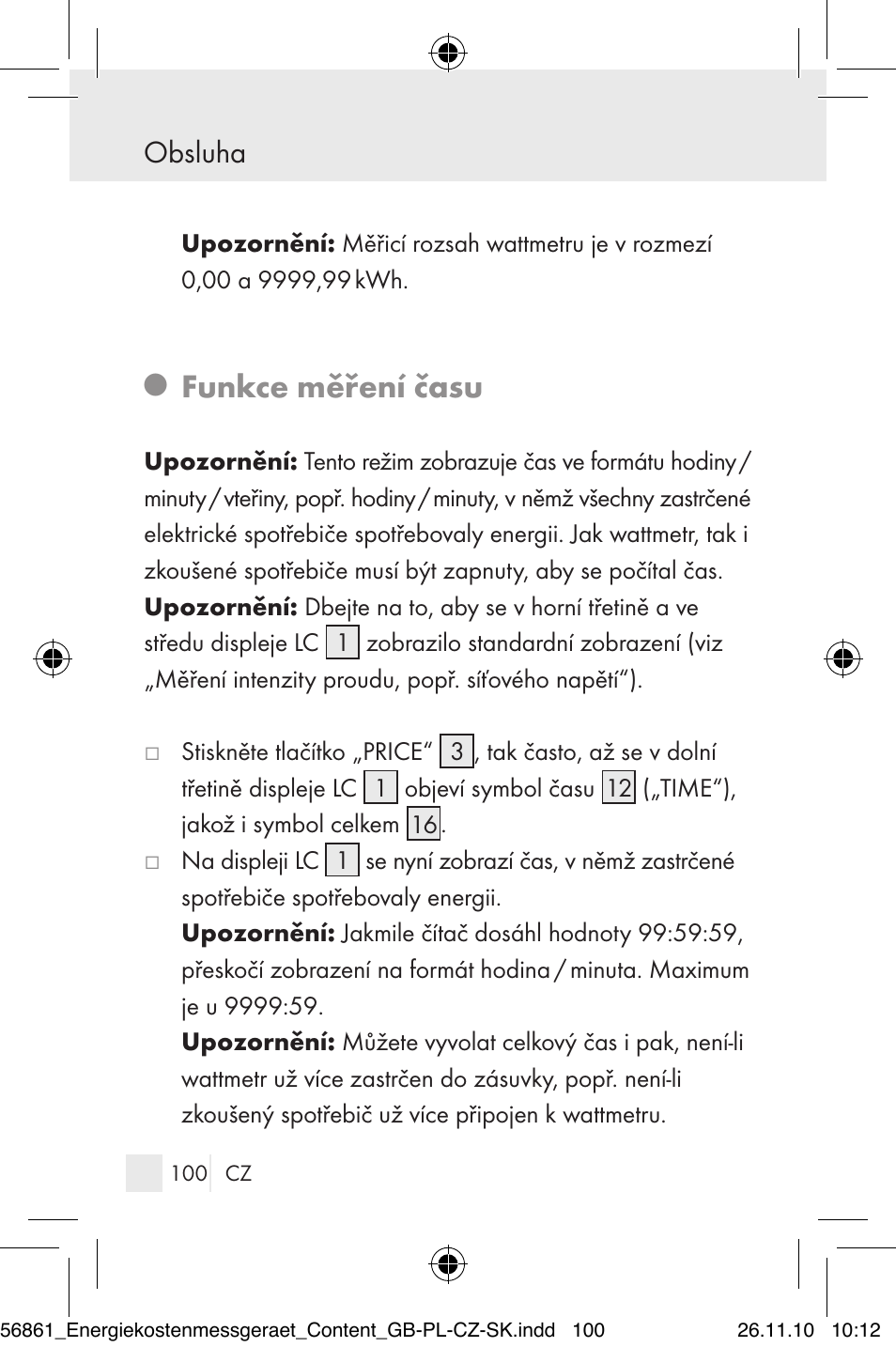 Funkce měření času, Obsluha | Silvercrest Energy Monitor User Manual | Page 98 / 141