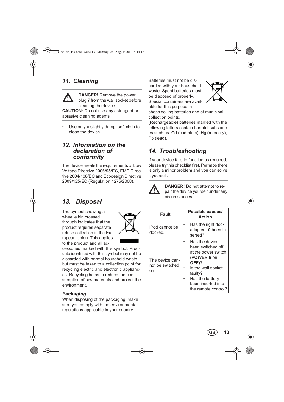 Cleaning, Information on the declaration of conformity, Disposal | Troubleshooting | Silvercrest SST 50 A1 User Manual | Page 15 / 18