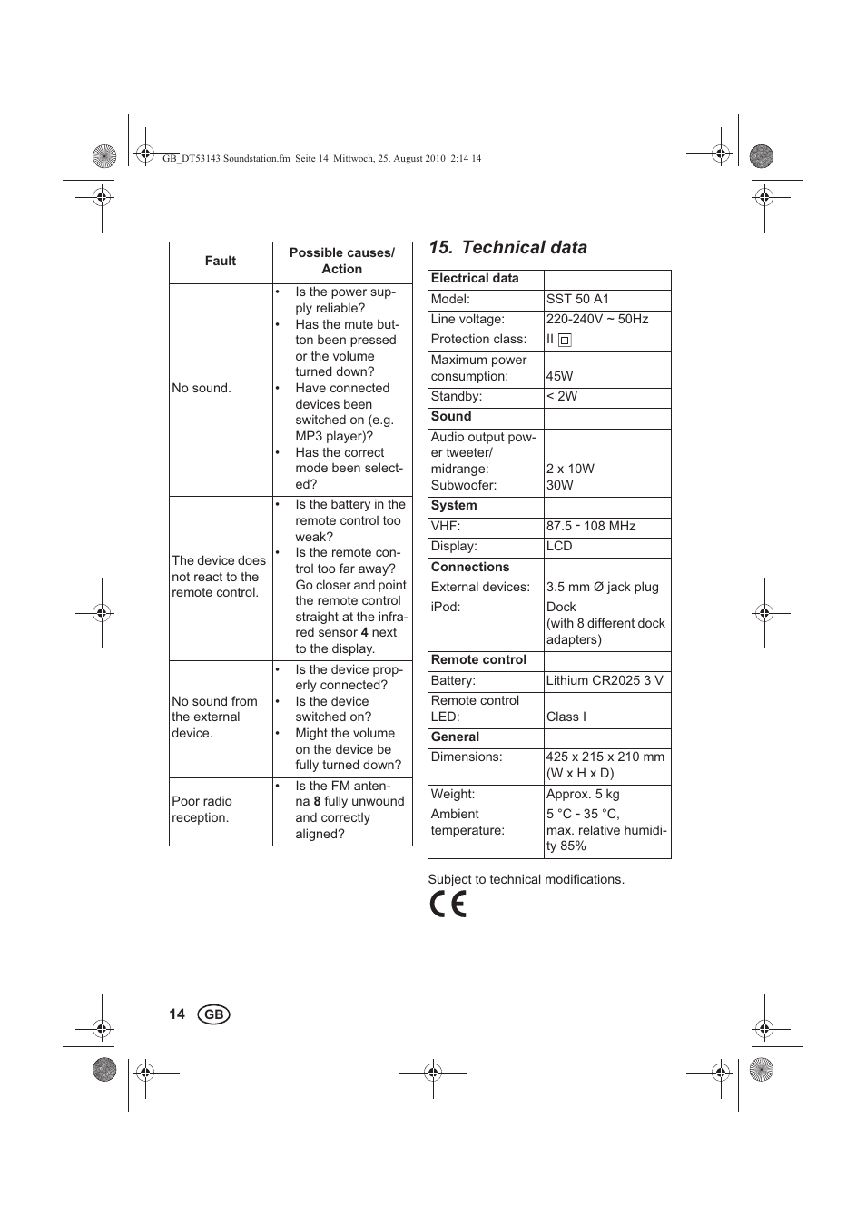 Technical data | Silvercrest SST 50 A1 User Manual | Page 16 / 18