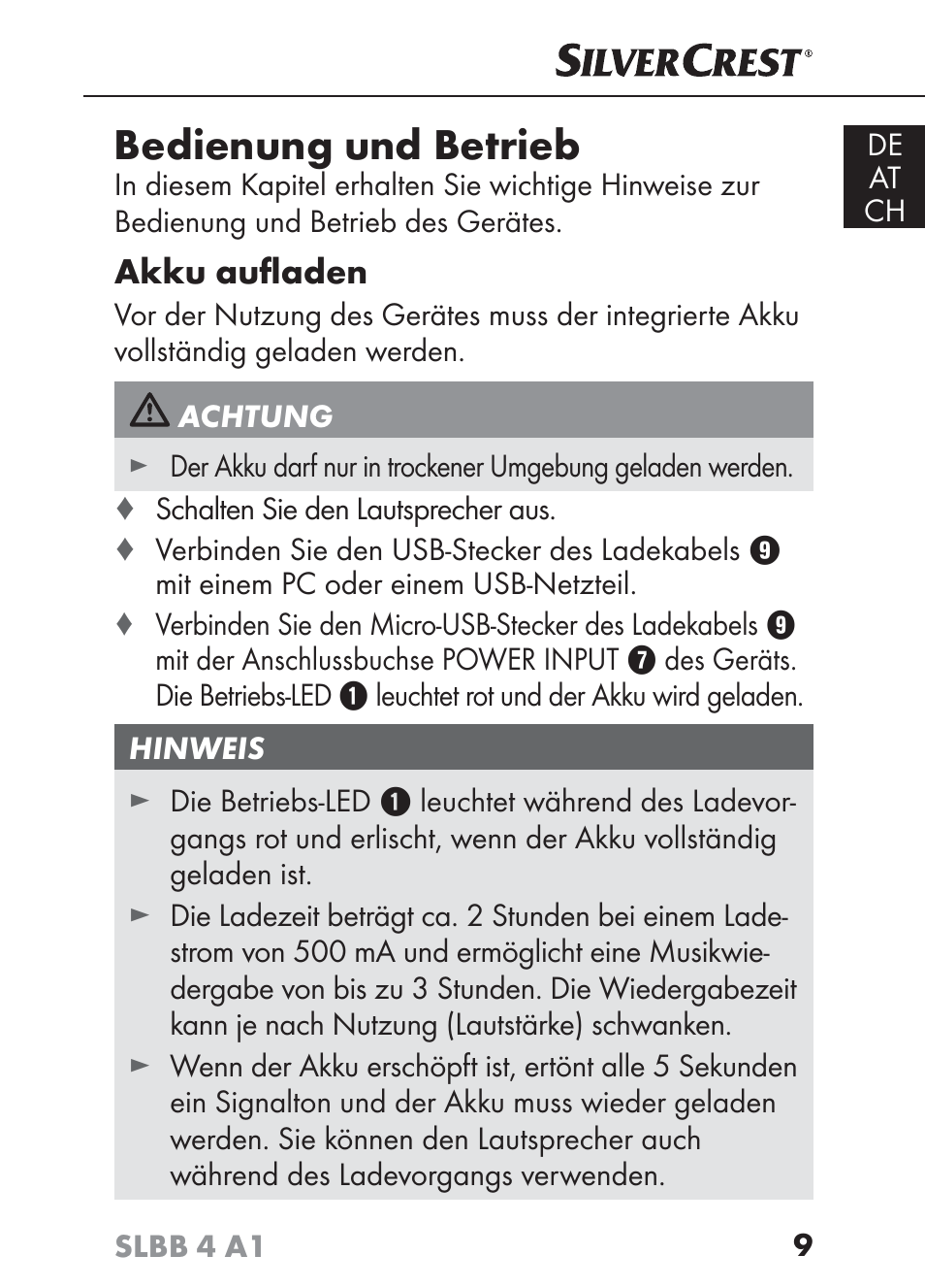 Bedienung und betrieb | Silvercrest SLBB 4 A1 User Manual | Page 12 / 84