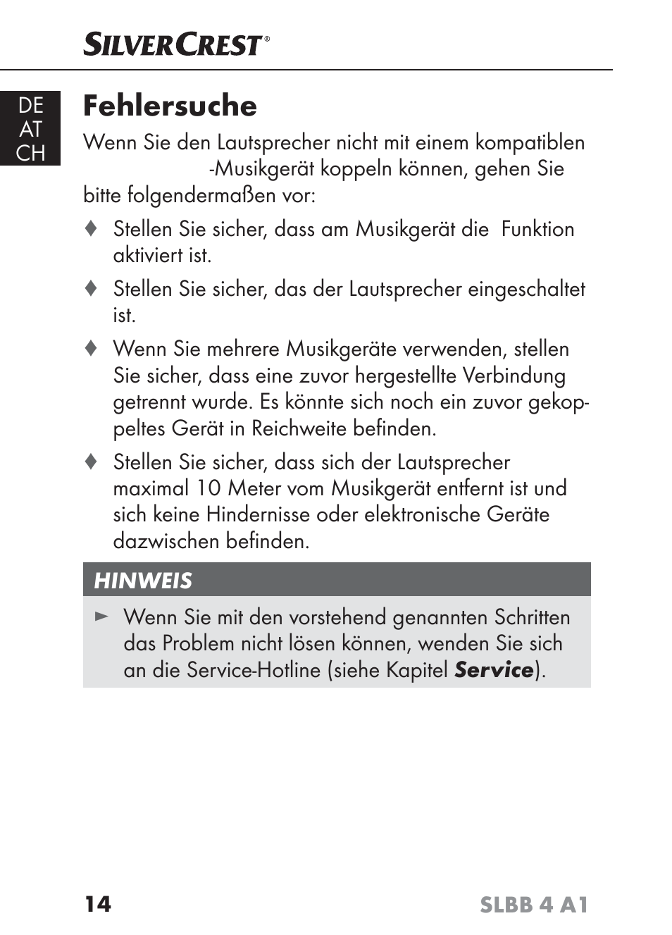 Fehlersuche | Silvercrest SLBB 4 A1 User Manual | Page 17 / 84