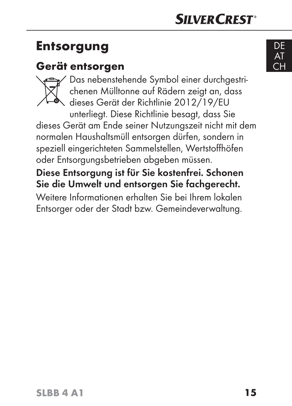 Entsorgung, Gerät entsorgen | Silvercrest SLBB 4 A1 User Manual | Page 18 / 84
