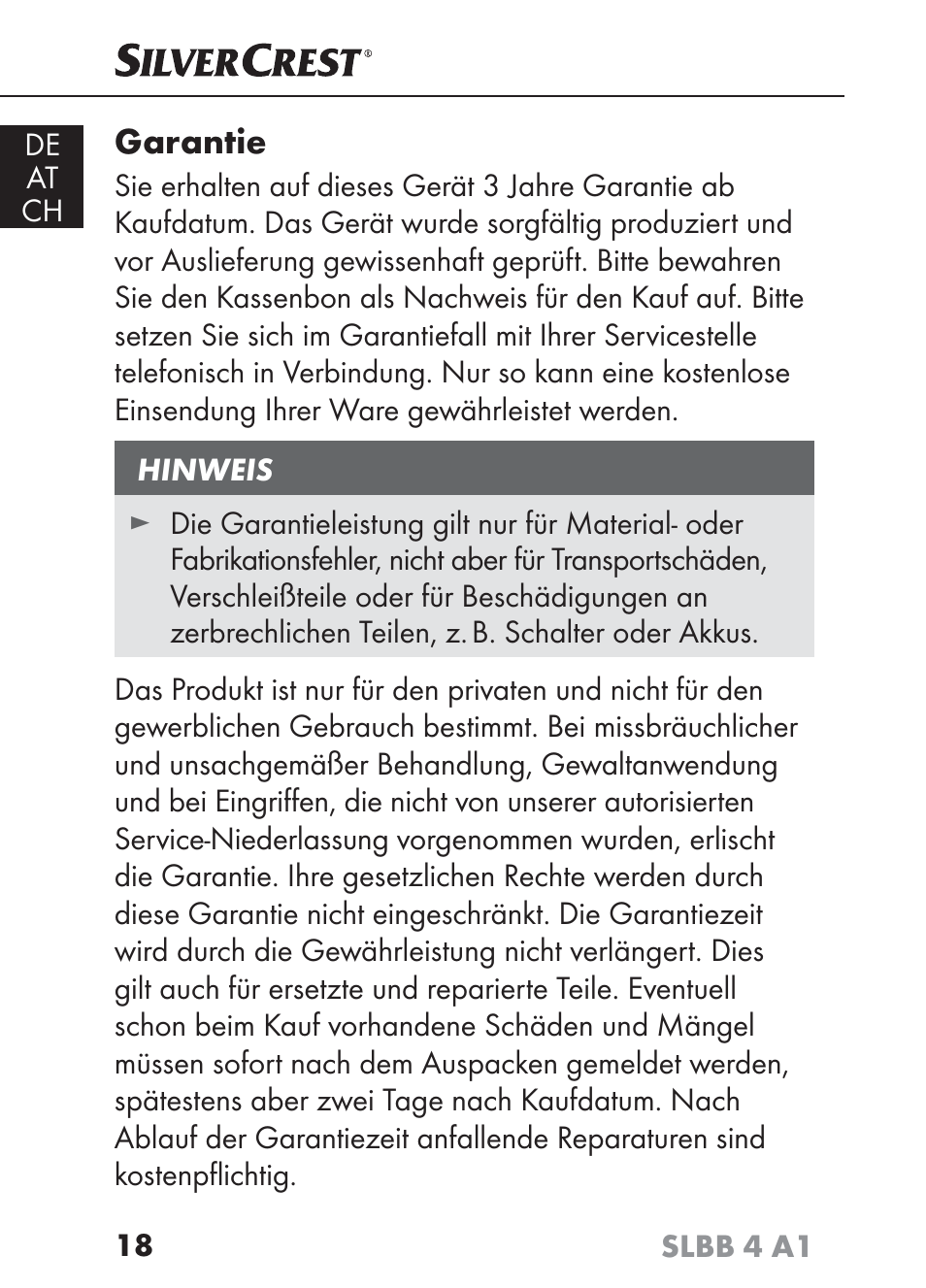 Garantie | Silvercrest SLBB 4 A1 User Manual | Page 21 / 84