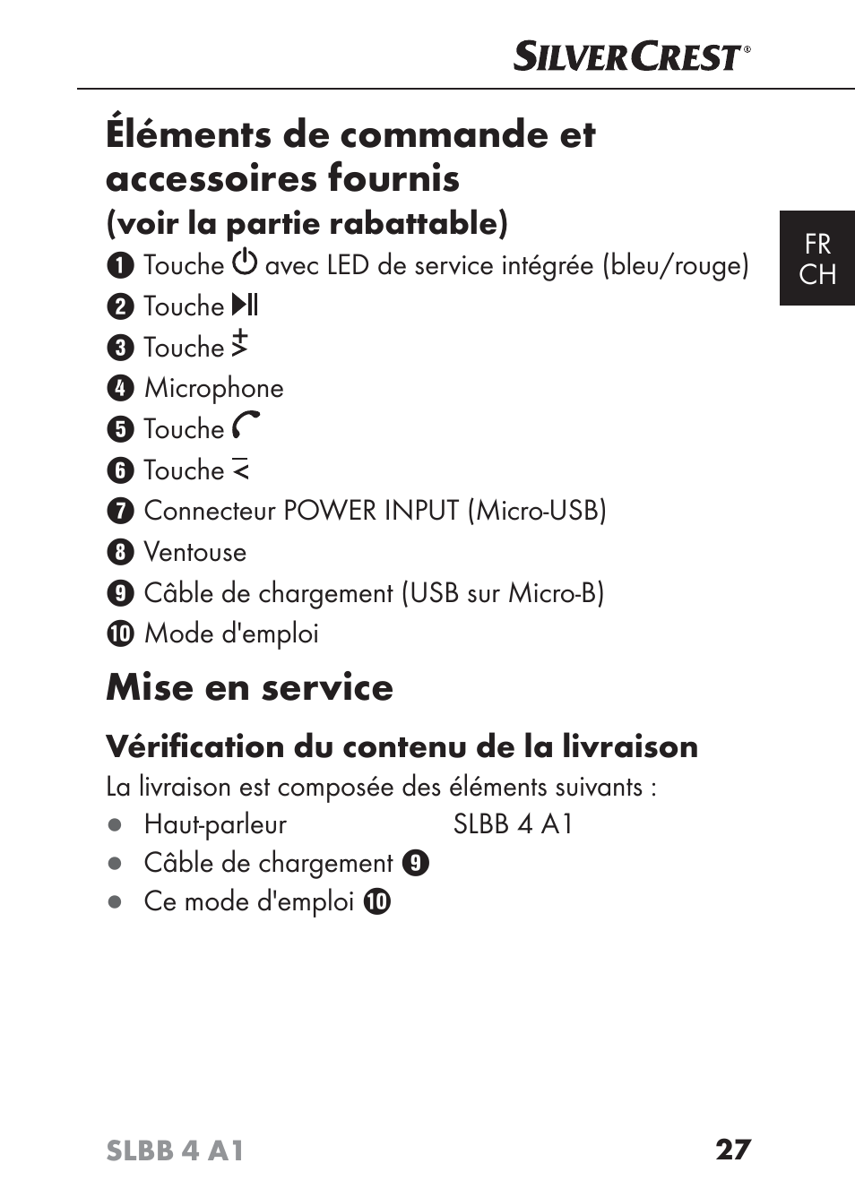 Éléments de commande et accessoires fournis, Mise en service | Silvercrest SLBB 4 A1 User Manual | Page 30 / 84