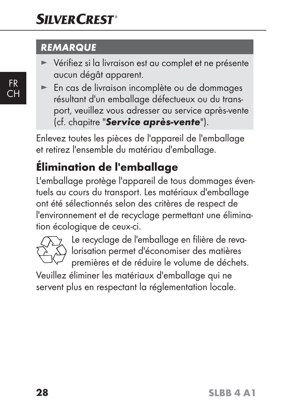 Élimination de l'emballage | Silvercrest SLBB 4 A1 User Manual | Page 31 / 84
