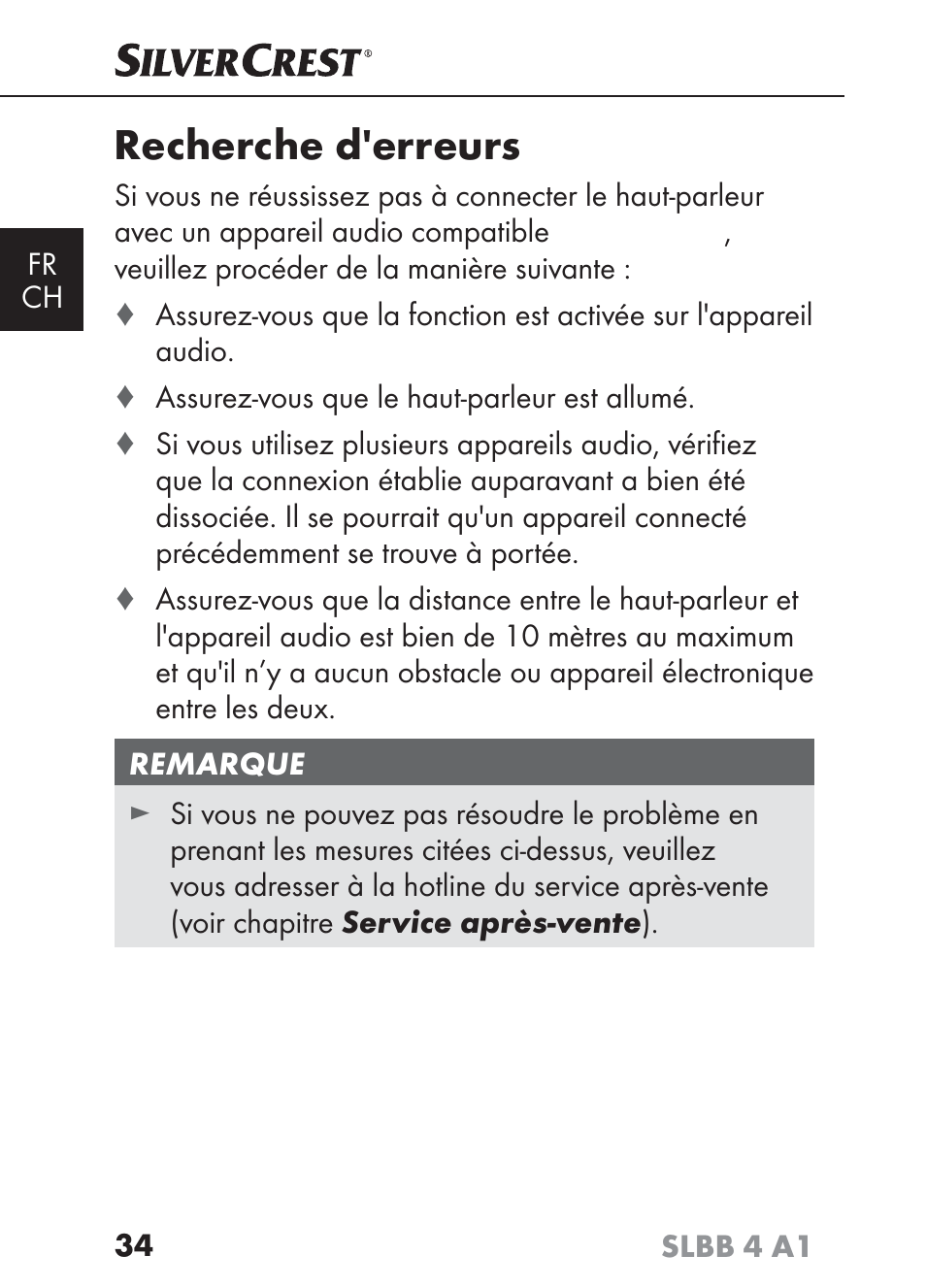 Recherche d'erreurs | Silvercrest SLBB 4 A1 User Manual | Page 37 / 84