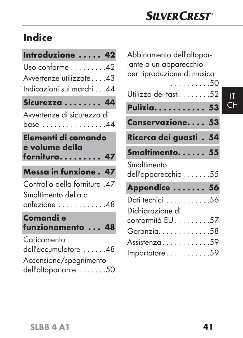 Indice | Silvercrest SLBB 4 A1 User Manual | Page 44 / 84