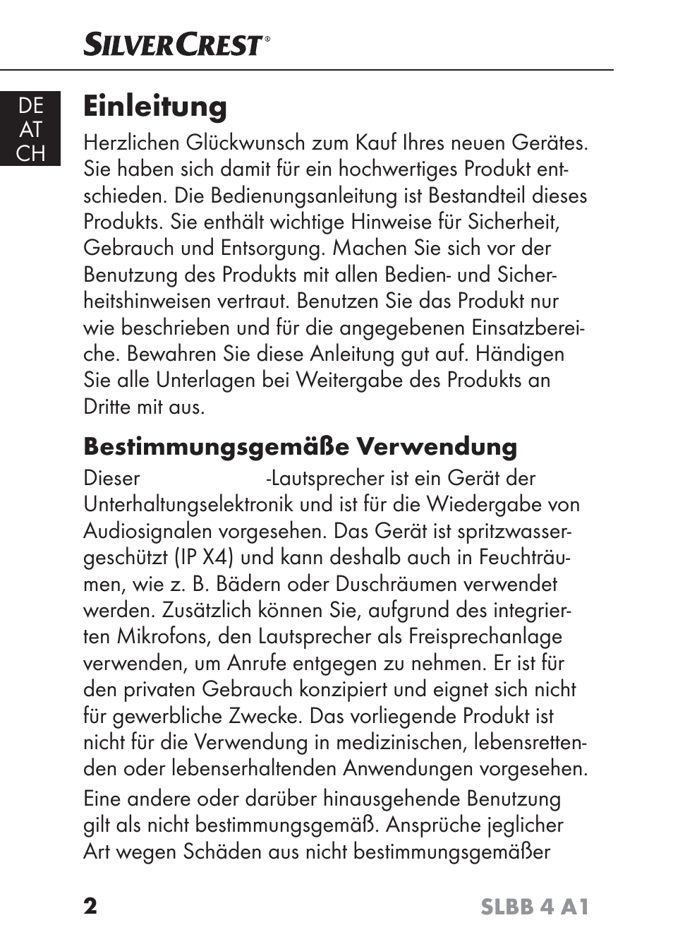 Einleitung, Bestimmungsgemäße verwendung | Silvercrest SLBB 4 A1 User Manual | Page 5 / 84