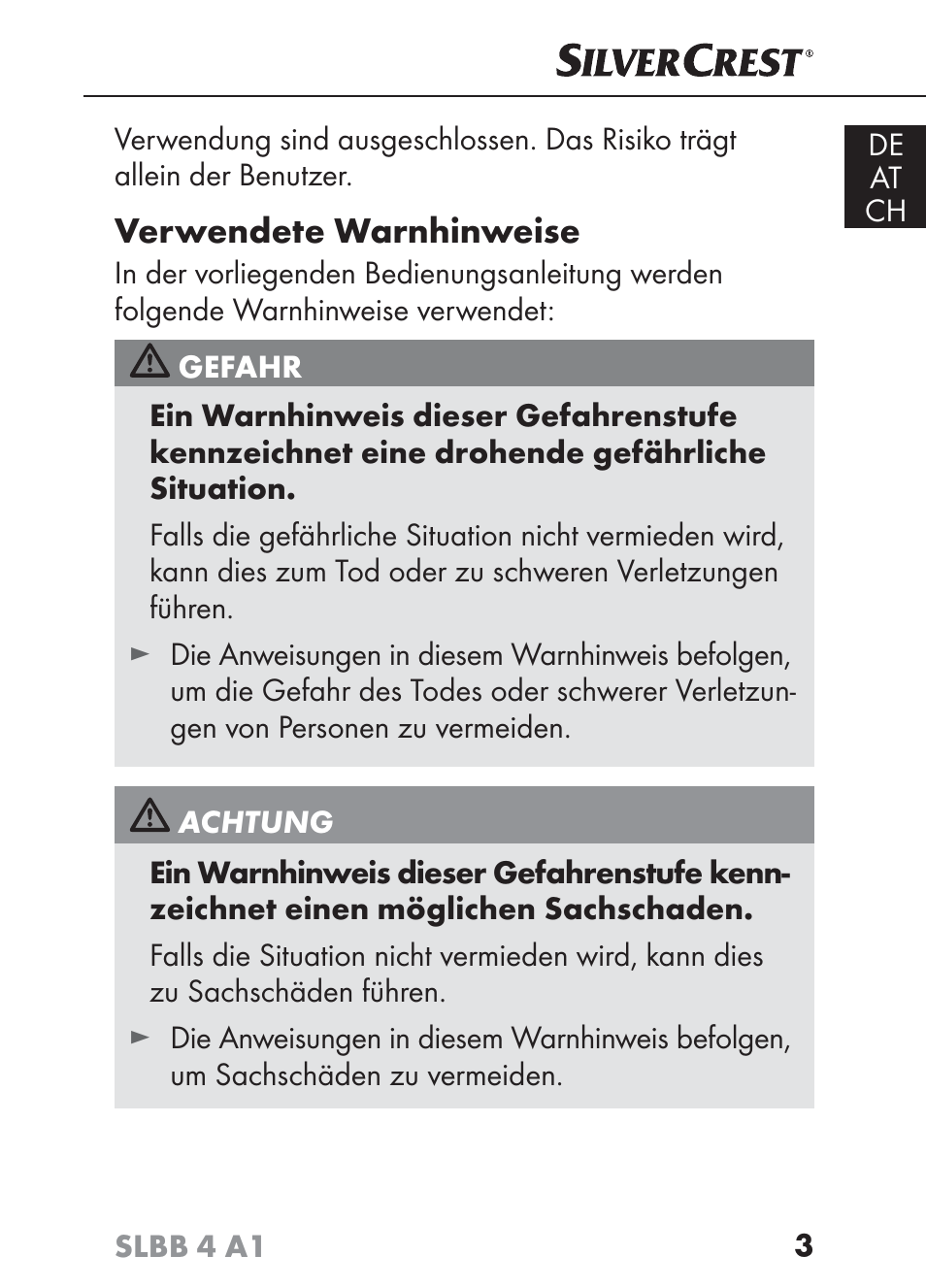 Verwendete warnhinweise | Silvercrest SLBB 4 A1 User Manual | Page 6 / 84