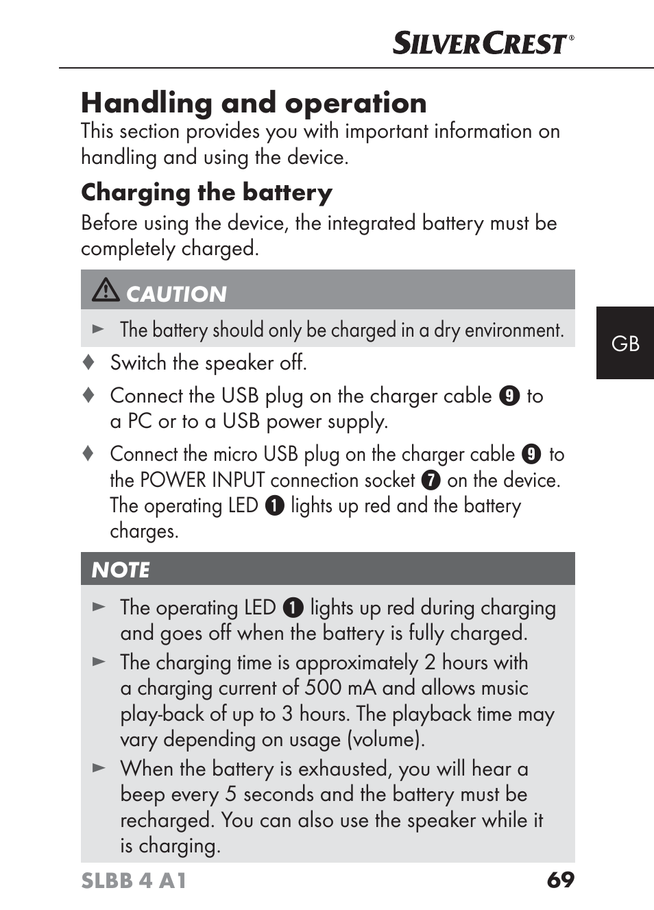 Handling and operation | Silvercrest SLBB 4 A1 User Manual | Page 72 / 84