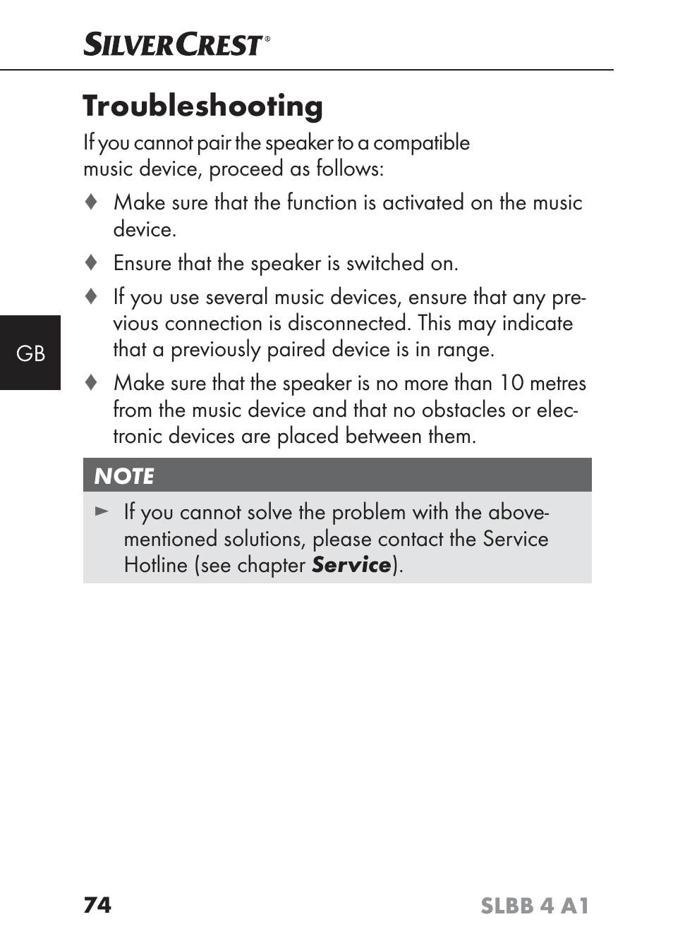 Troubleshooting | Silvercrest SLBB 4 A1 User Manual | Page 77 / 84
