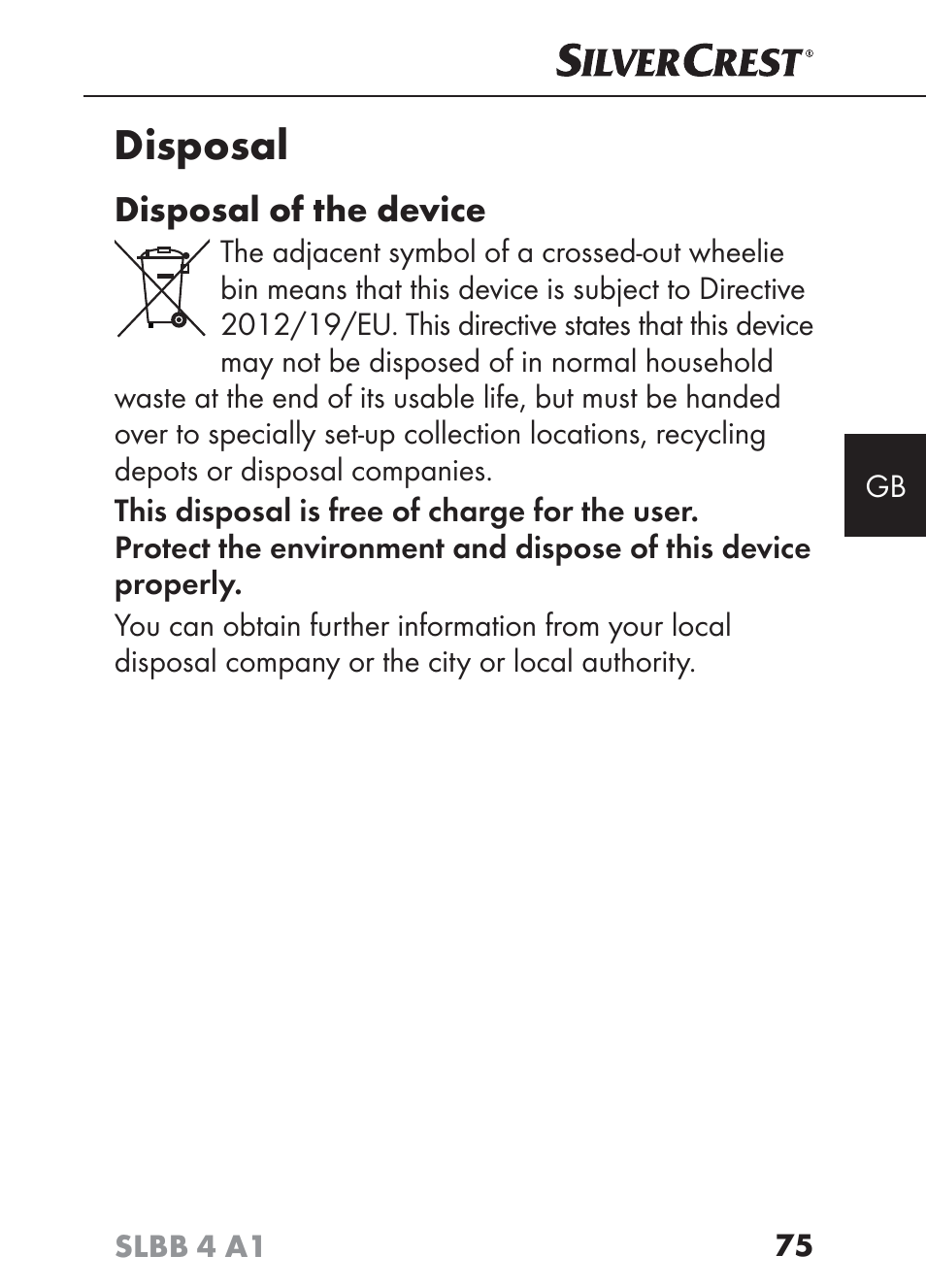 Disposal, Disposal of the device | Silvercrest SLBB 4 A1 User Manual | Page 78 / 84