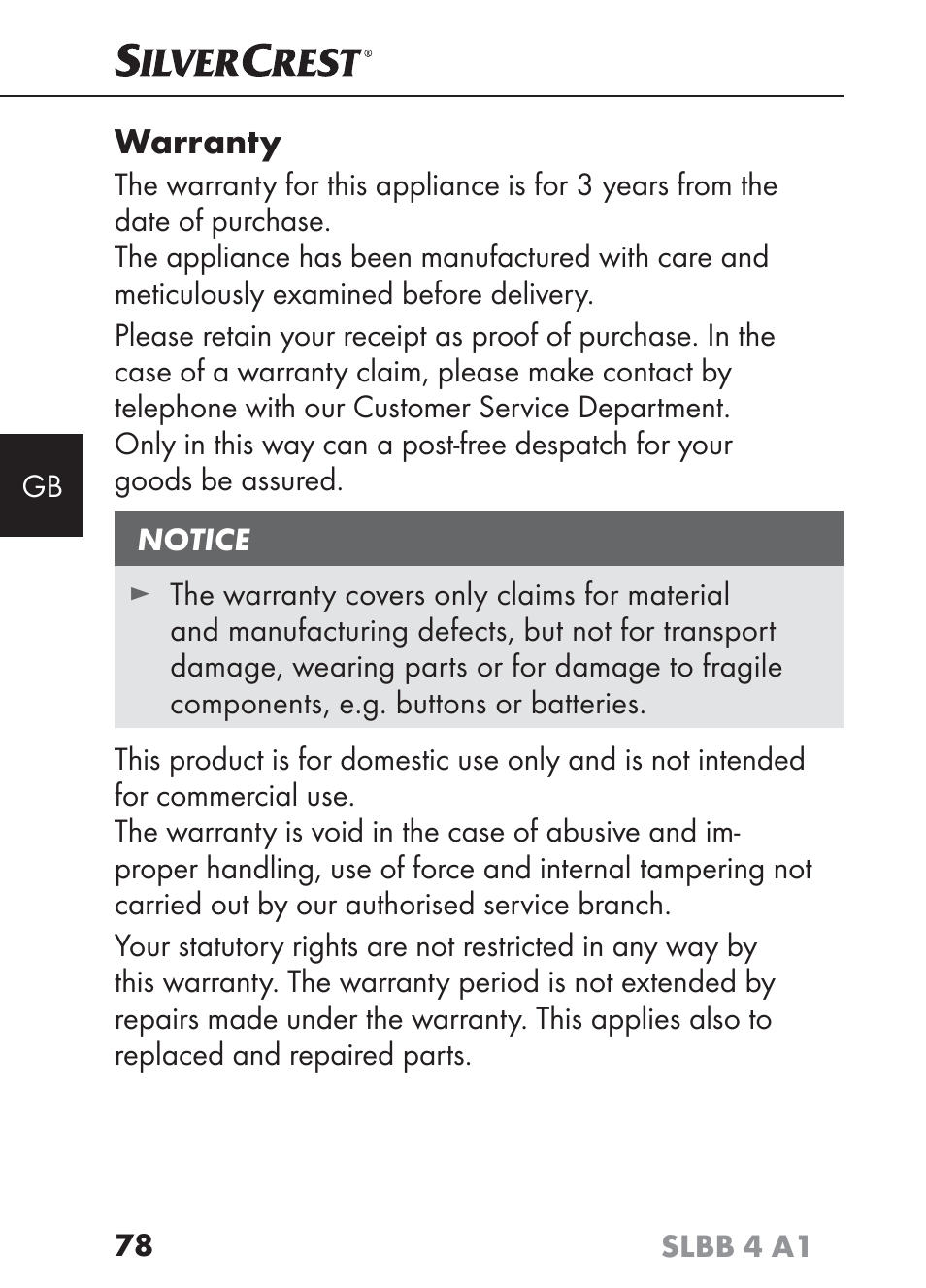 Warranty | Silvercrest SLBB 4 A1 User Manual | Page 81 / 84