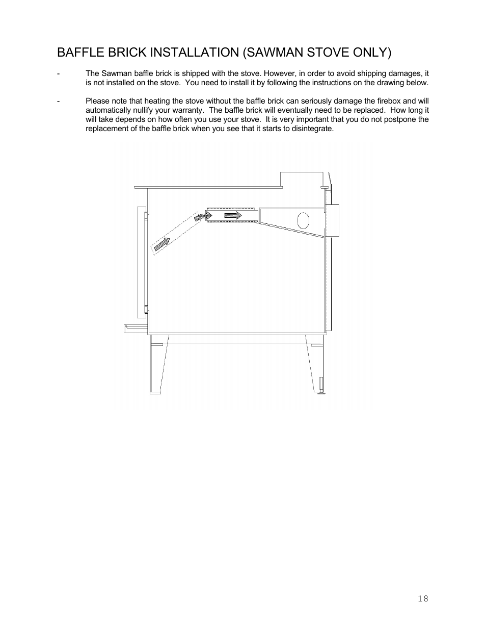 Baffle brick installation (sawman stove only) | Drolet Wood Stove User Manual | Page 18 / 31