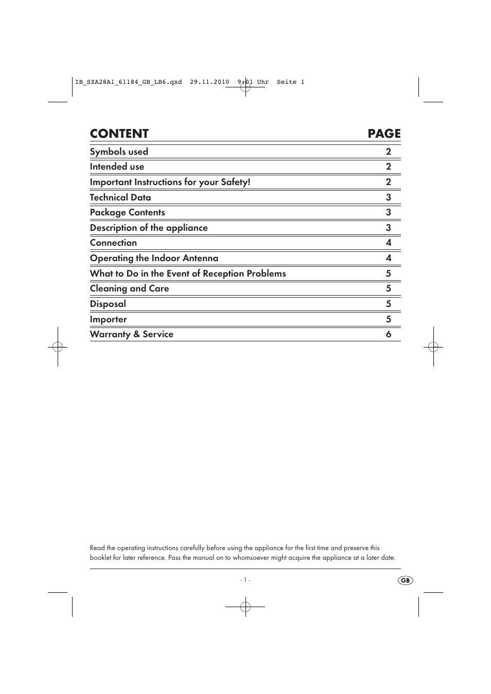 Content page | Silvercrest SZA 28 A1 User Manual | Page 3 / 8