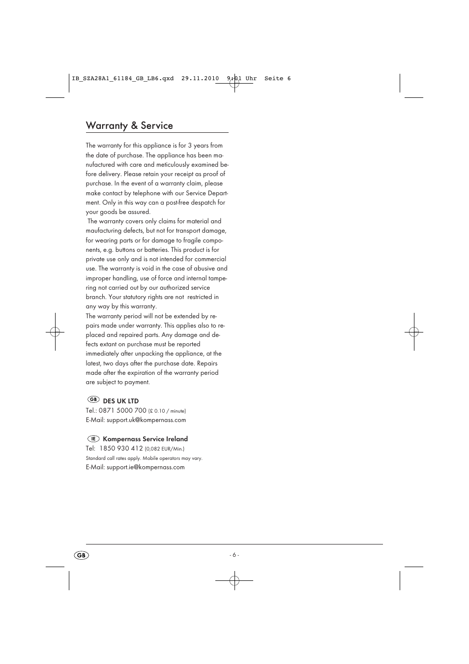 Warranty & service | Silvercrest SZA 28 A1 User Manual | Page 8 / 8