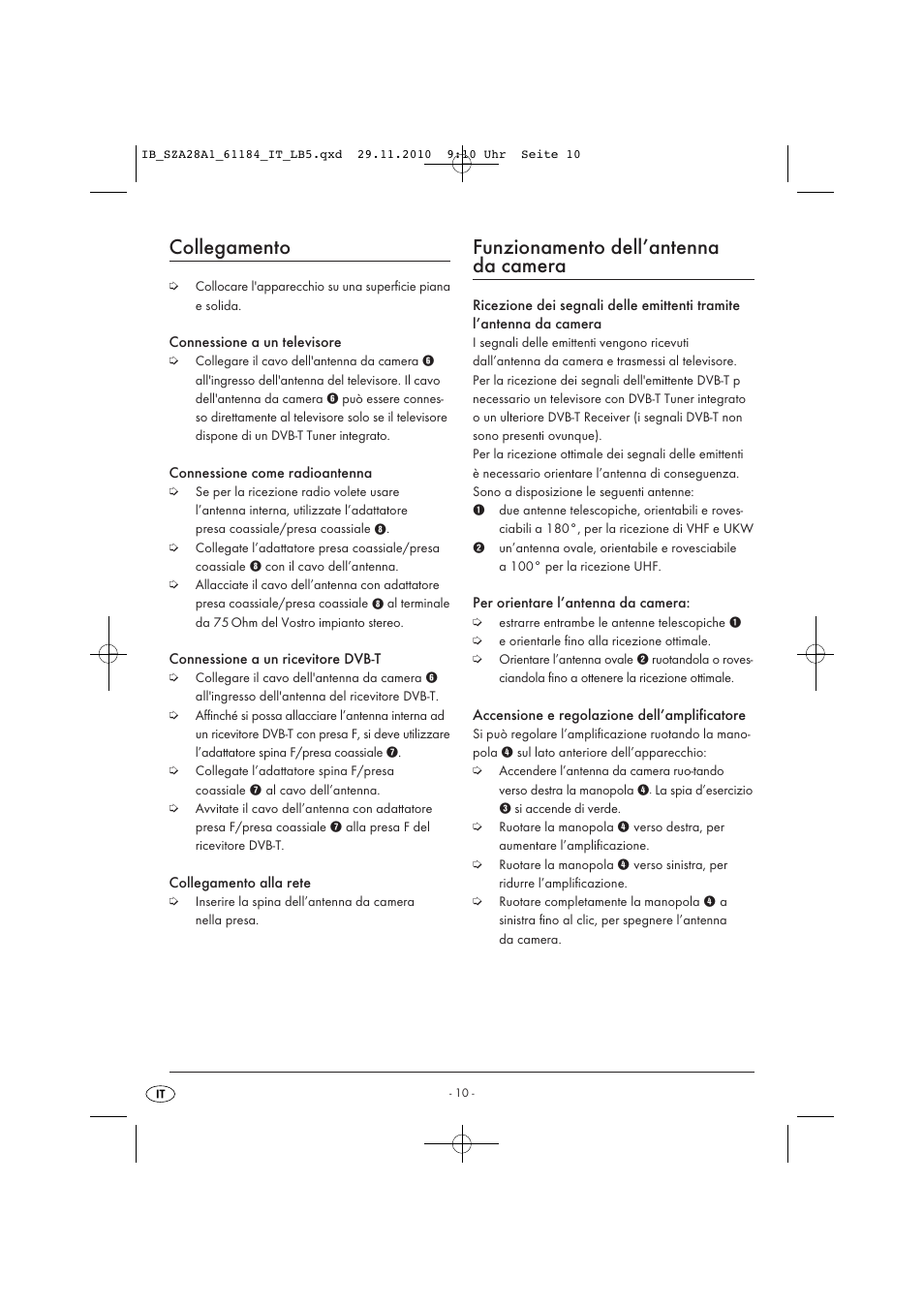 Collegamento, Funzionamento dell’antenna da camera | Silvercrest SZA 28 A1 User Manual | Page 12 / 32
