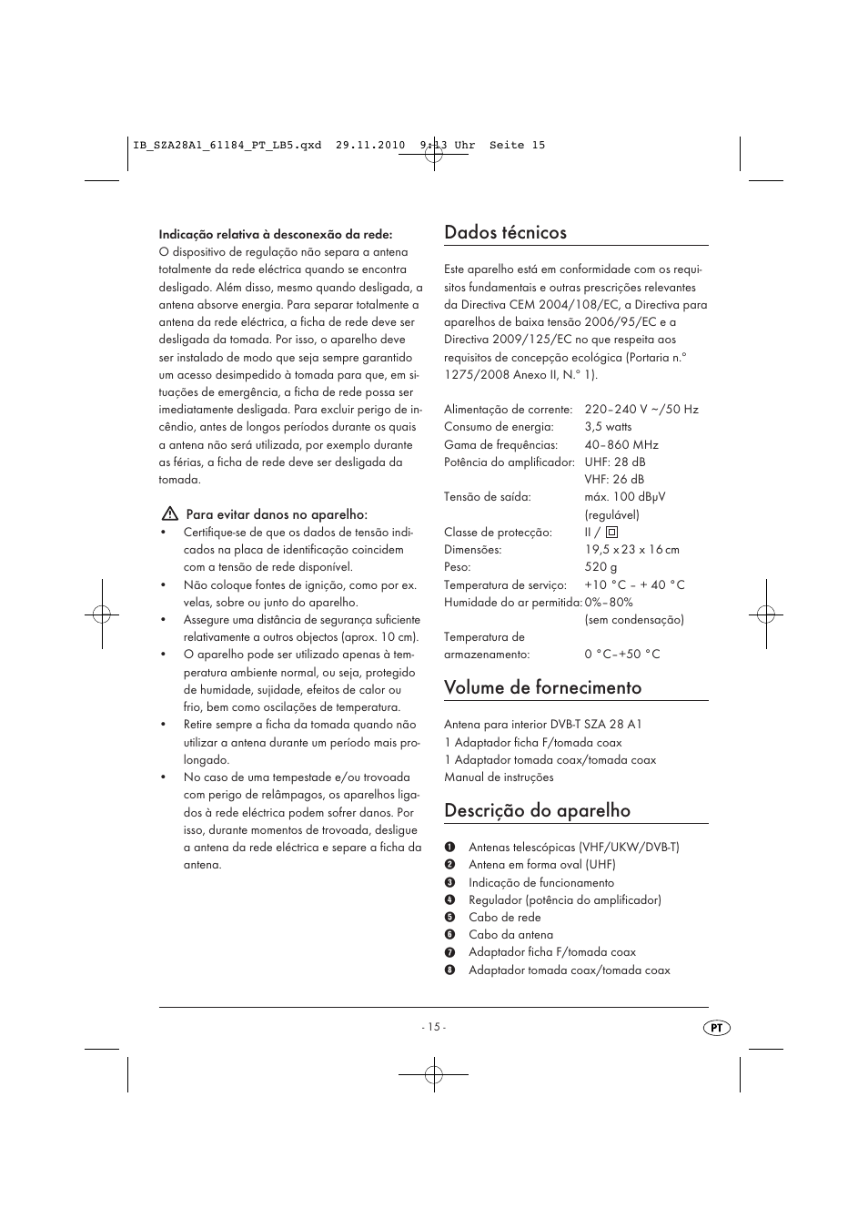 Dados técnicos, Volume de fornecimento, Descrição do aparelho | Silvercrest SZA 28 A1 User Manual | Page 17 / 32