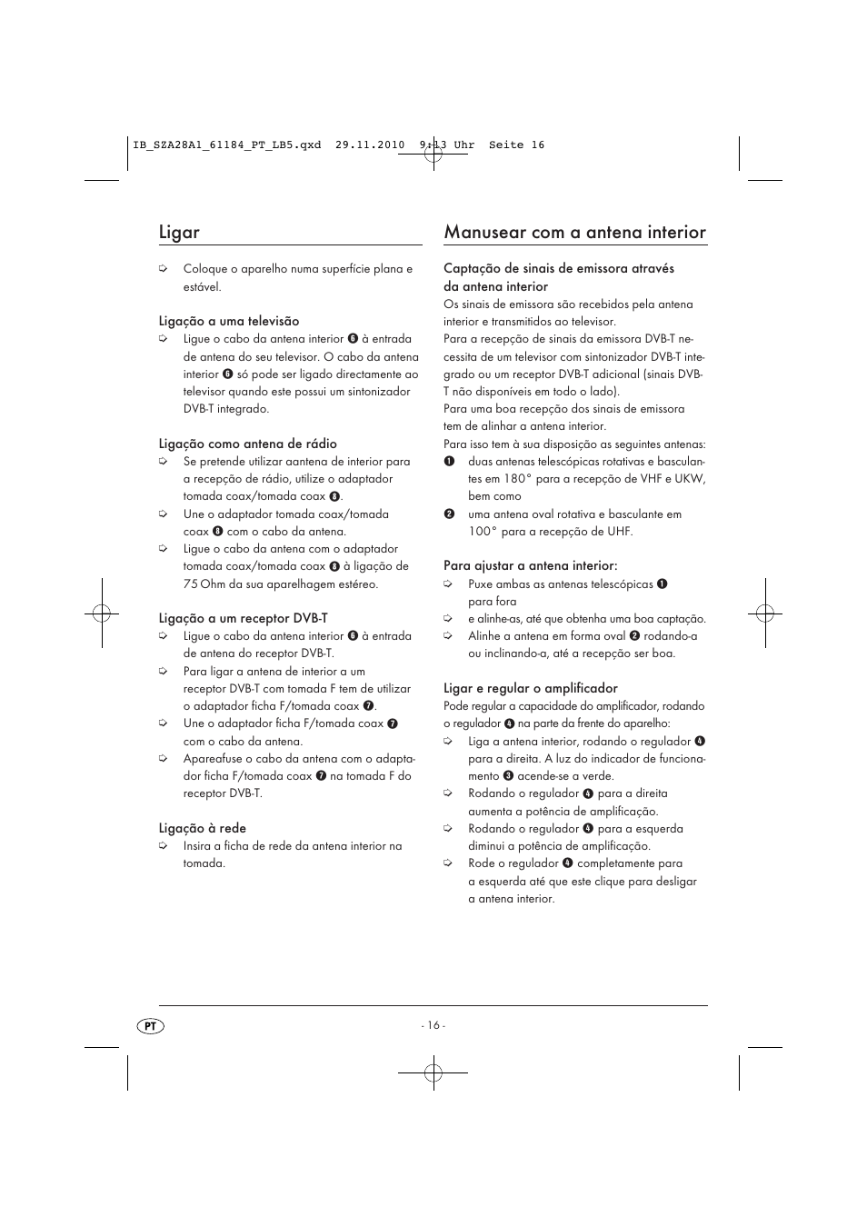 Ligar, Manusear com a antena interior | Silvercrest SZA 28 A1 User Manual | Page 18 / 32