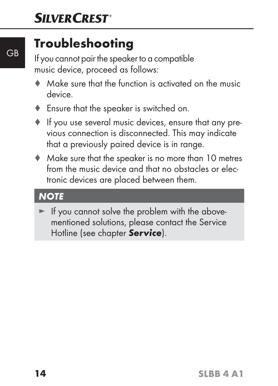 Troubleshooting | Silvercrest SLBB 4 A1 User Manual | Page 17 / 64