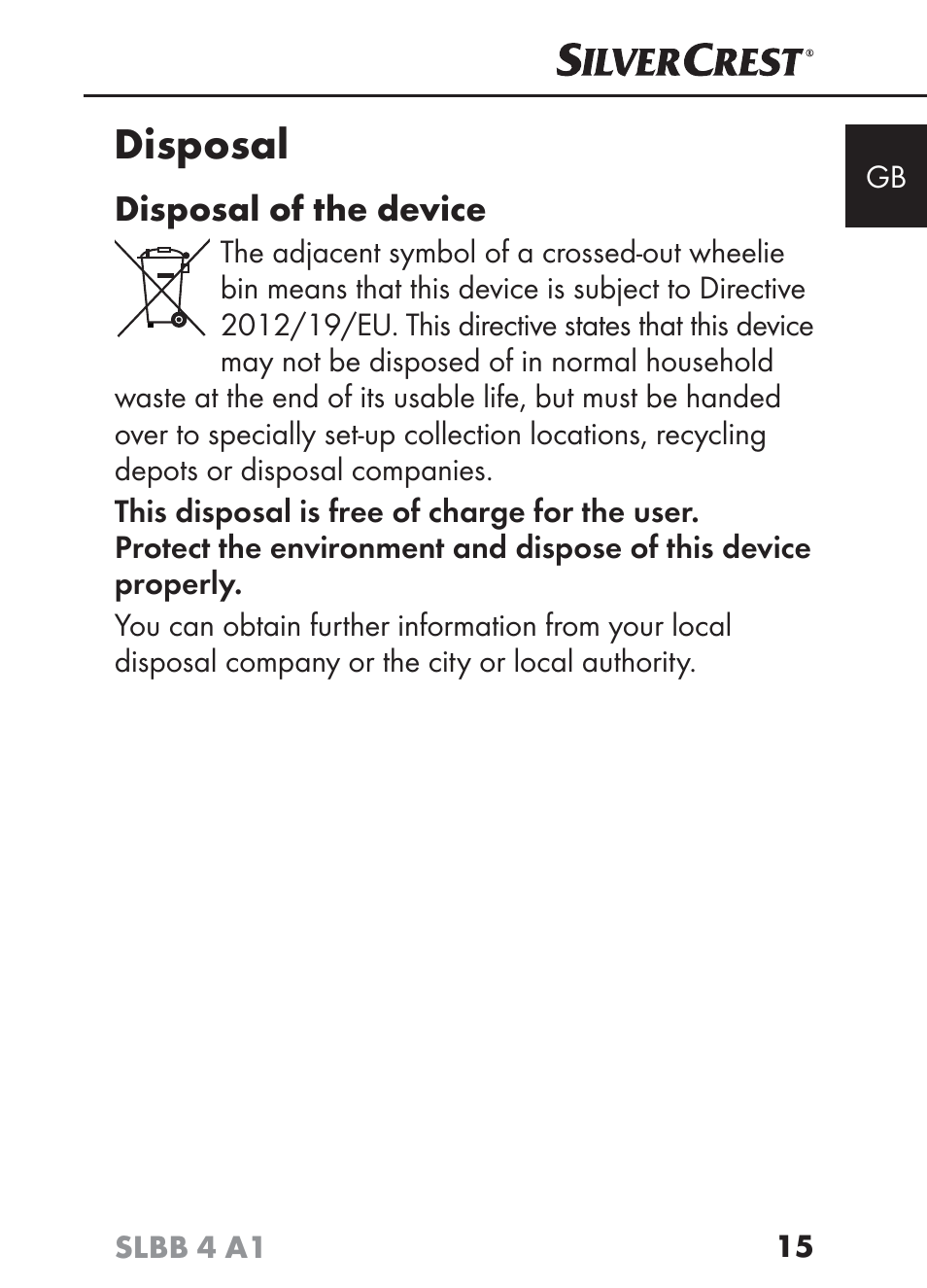 Disposal, Disposal of the device | Silvercrest SLBB 4 A1 User Manual | Page 18 / 64