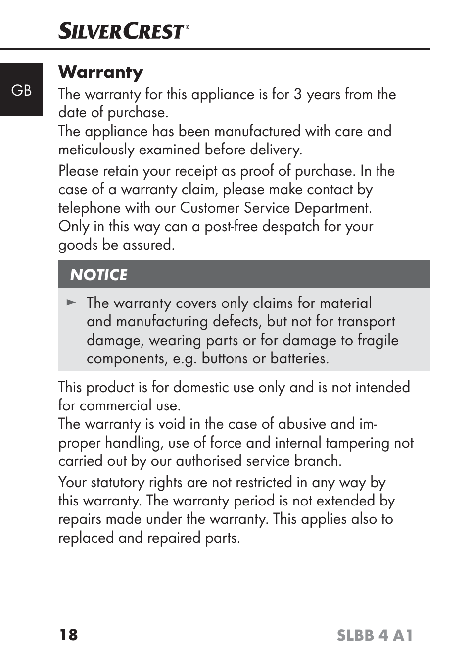 Warranty | Silvercrest SLBB 4 A1 User Manual | Page 21 / 64