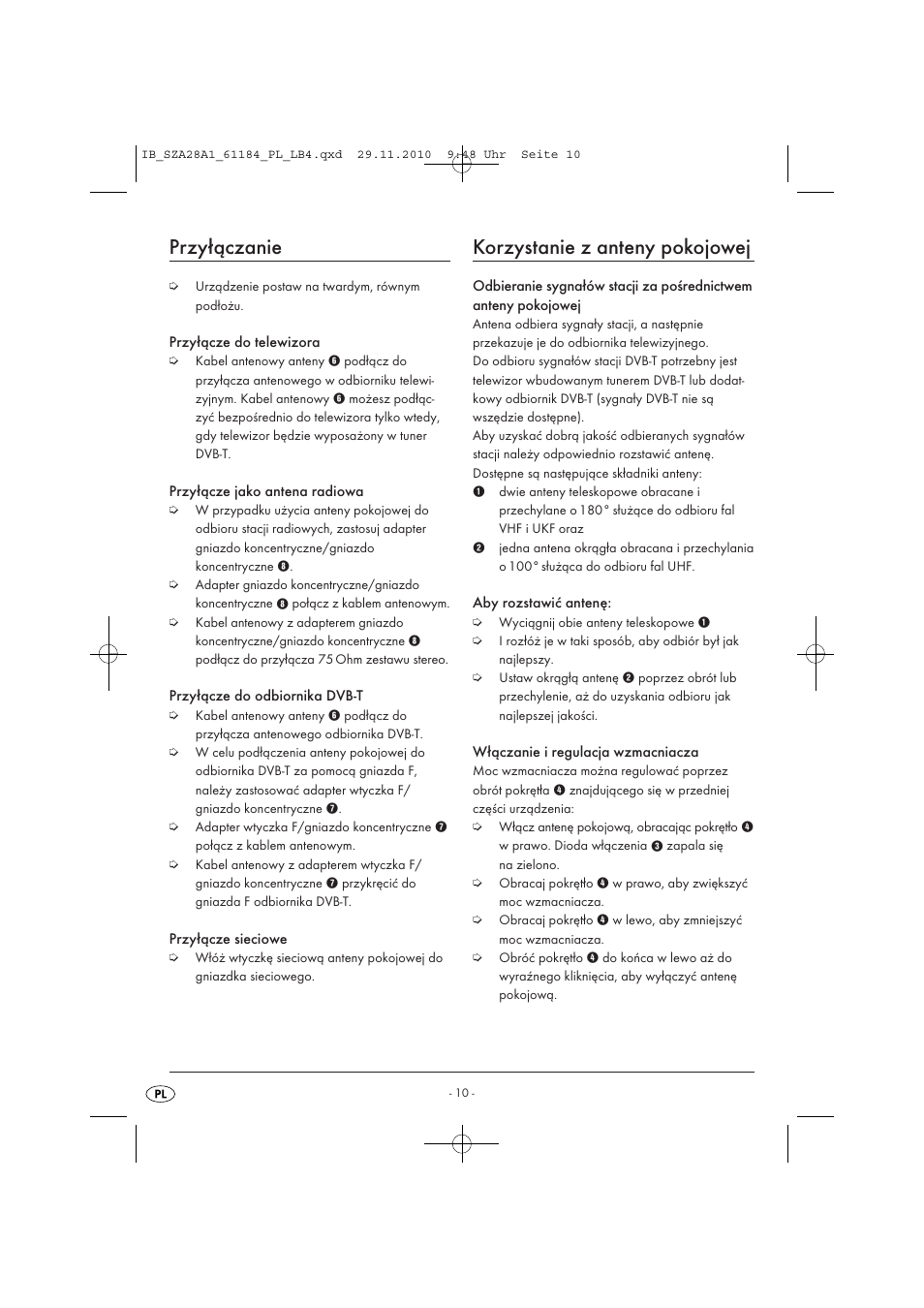Przyłączanie, Korzystanie z anteny pokojowej | Silvercrest SZA 28 A1 User Manual | Page 12 / 44