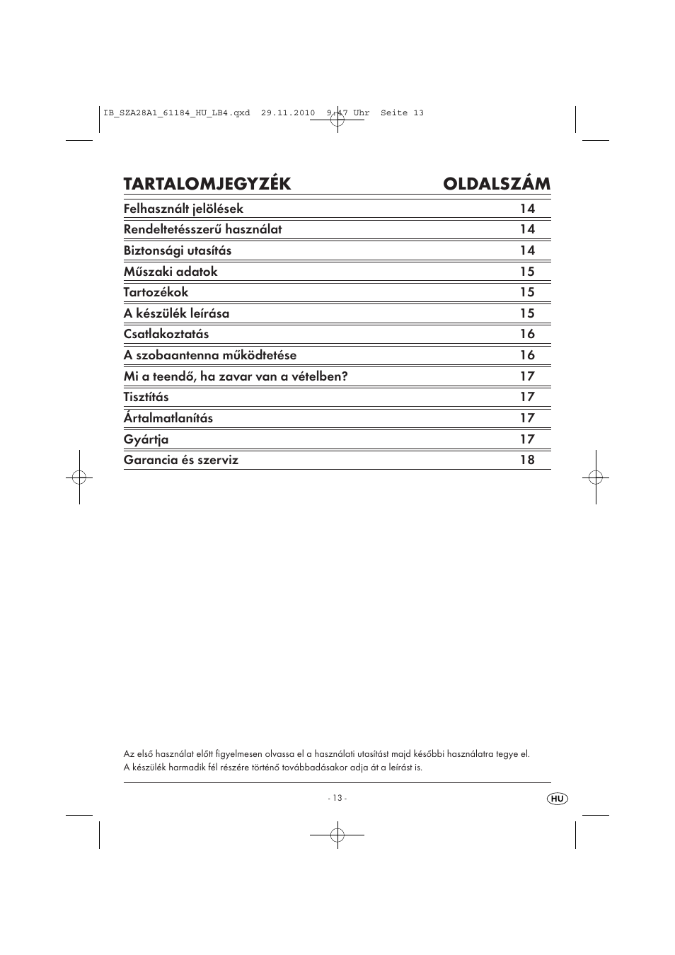 Tartalomjegyzék oldalszám | Silvercrest SZA 28 A1 User Manual | Page 15 / 44