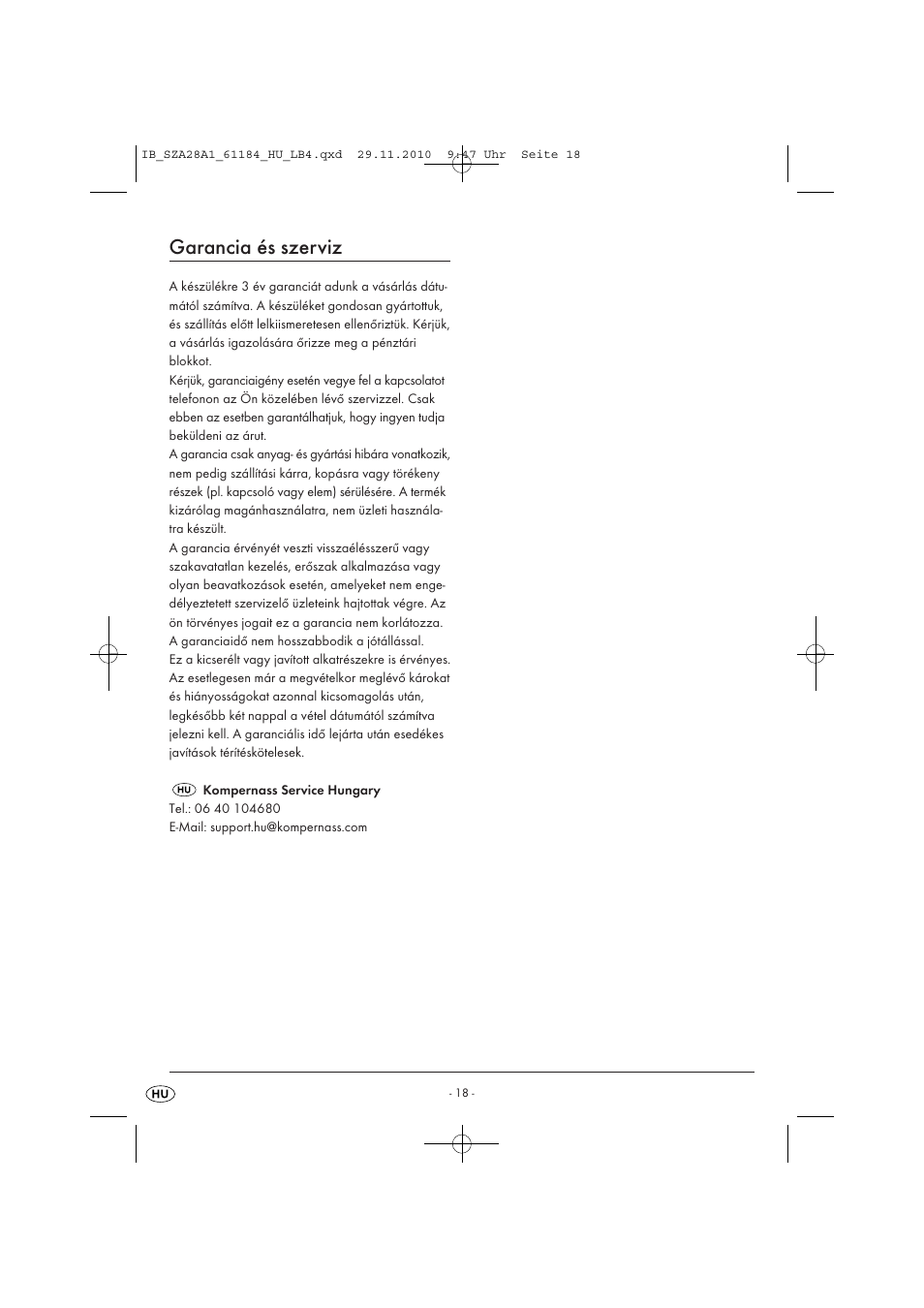 Garancia és szerviz | Silvercrest SZA 28 A1 User Manual | Page 20 / 44