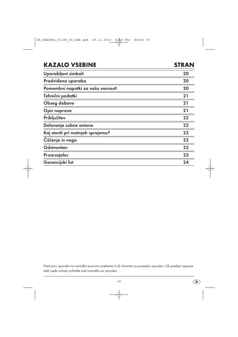Kazalo vsebine stran | Silvercrest SZA 28 A1 User Manual | Page 21 / 44