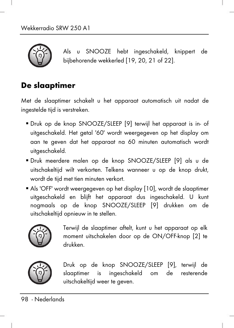 De slaaptimer | Silvercrest SRW 250 A1 User Manual | Page 100 / 134