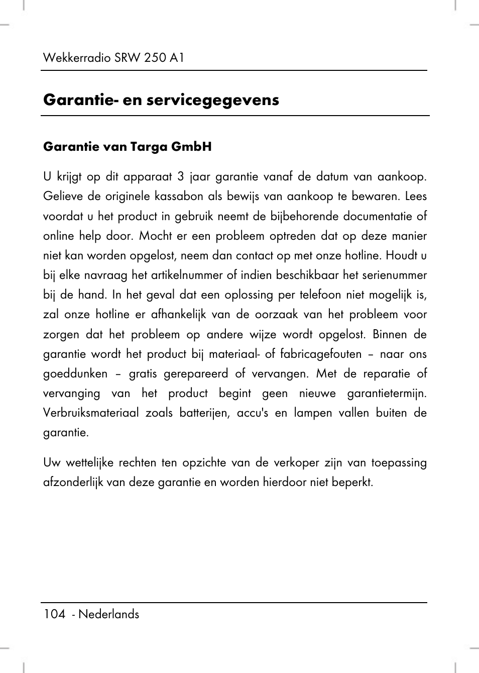 Garantie- en servicegegevens | Silvercrest SRW 250 A1 User Manual | Page 106 / 134