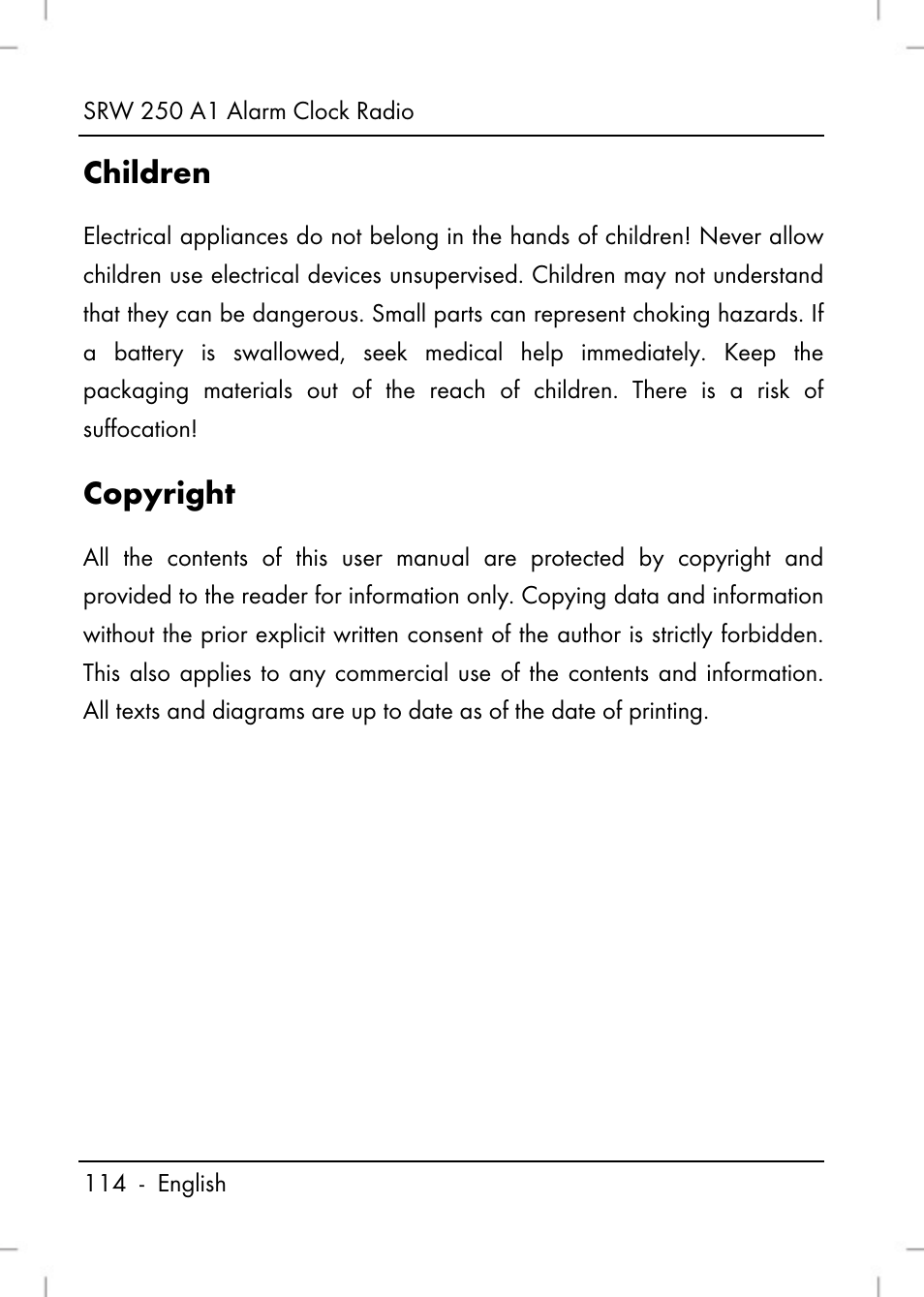 Children, Copyright | Silvercrest SRW 250 A1 User Manual | Page 116 / 134