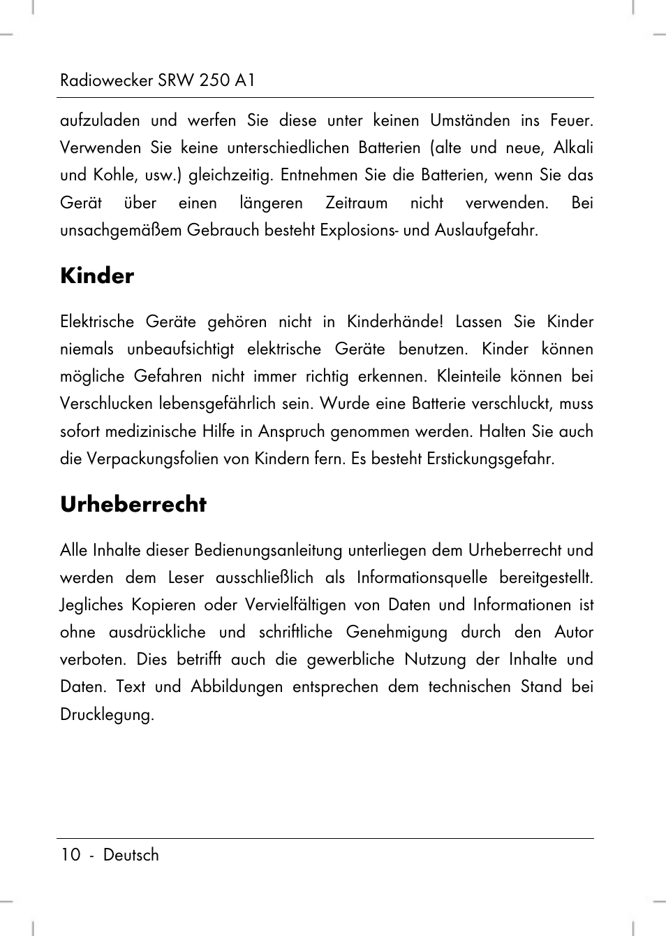 Kinder, Urheberrecht | Silvercrest SRW 250 A1 User Manual | Page 12 / 134