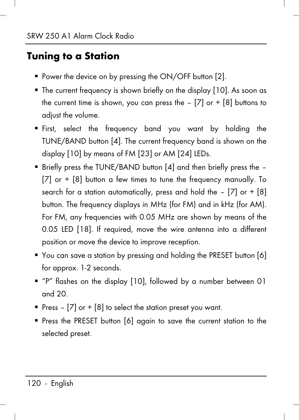 Tuning to a station | Silvercrest SRW 250 A1 User Manual | Page 122 / 134