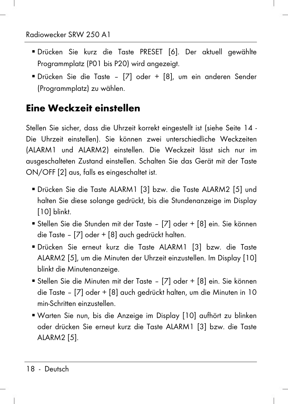 Eine weckzeit einstellen | Silvercrest SRW 250 A1 User Manual | Page 20 / 134