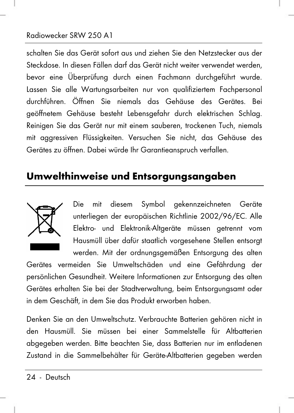 Umwelthinweise und entsorgungsangaben | Silvercrest SRW 250 A1 User Manual | Page 26 / 134