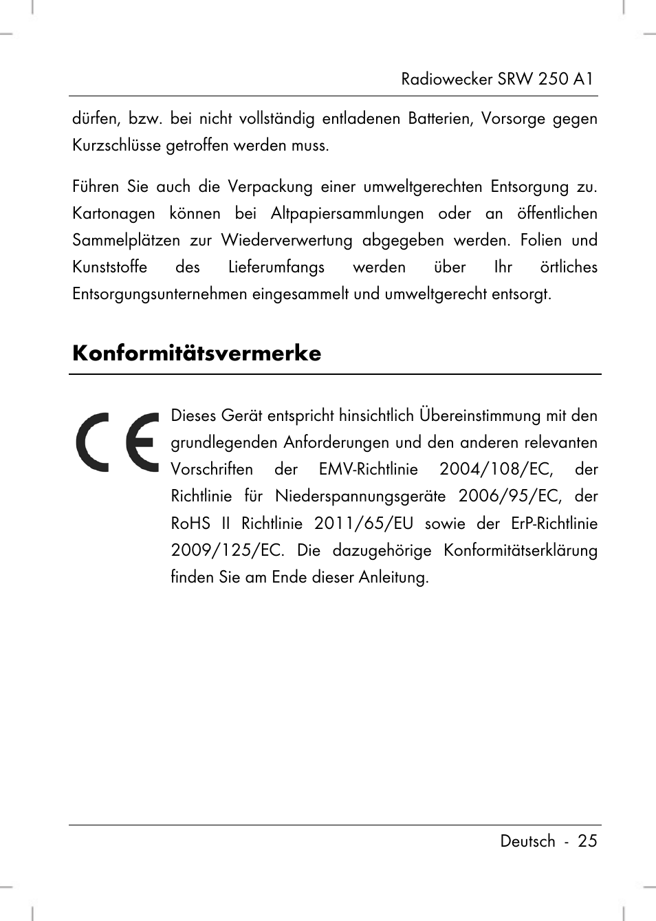 Konformitätsvermerke | Silvercrest SRW 250 A1 User Manual | Page 27 / 134