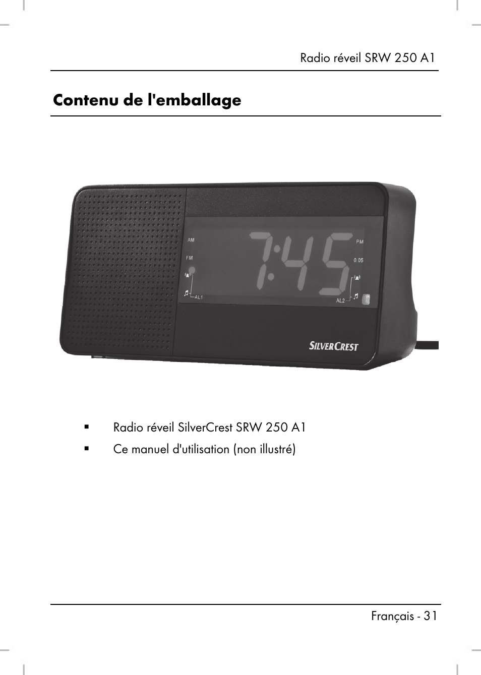 Contenu de l'emballage | Silvercrest SRW 250 A1 User Manual | Page 33 / 134