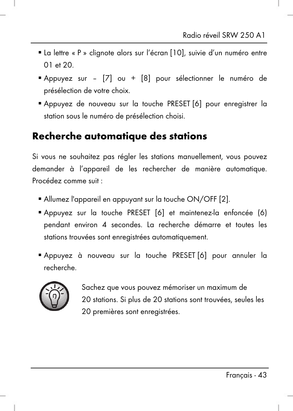 Recherche automatique des stations | Silvercrest SRW 250 A1 User Manual | Page 45 / 134