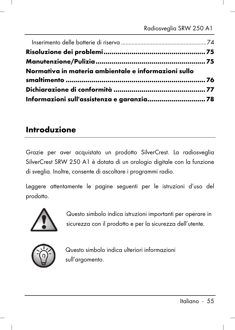 Introduzione | Silvercrest SRW 250 A1 User Manual | Page 57 / 134