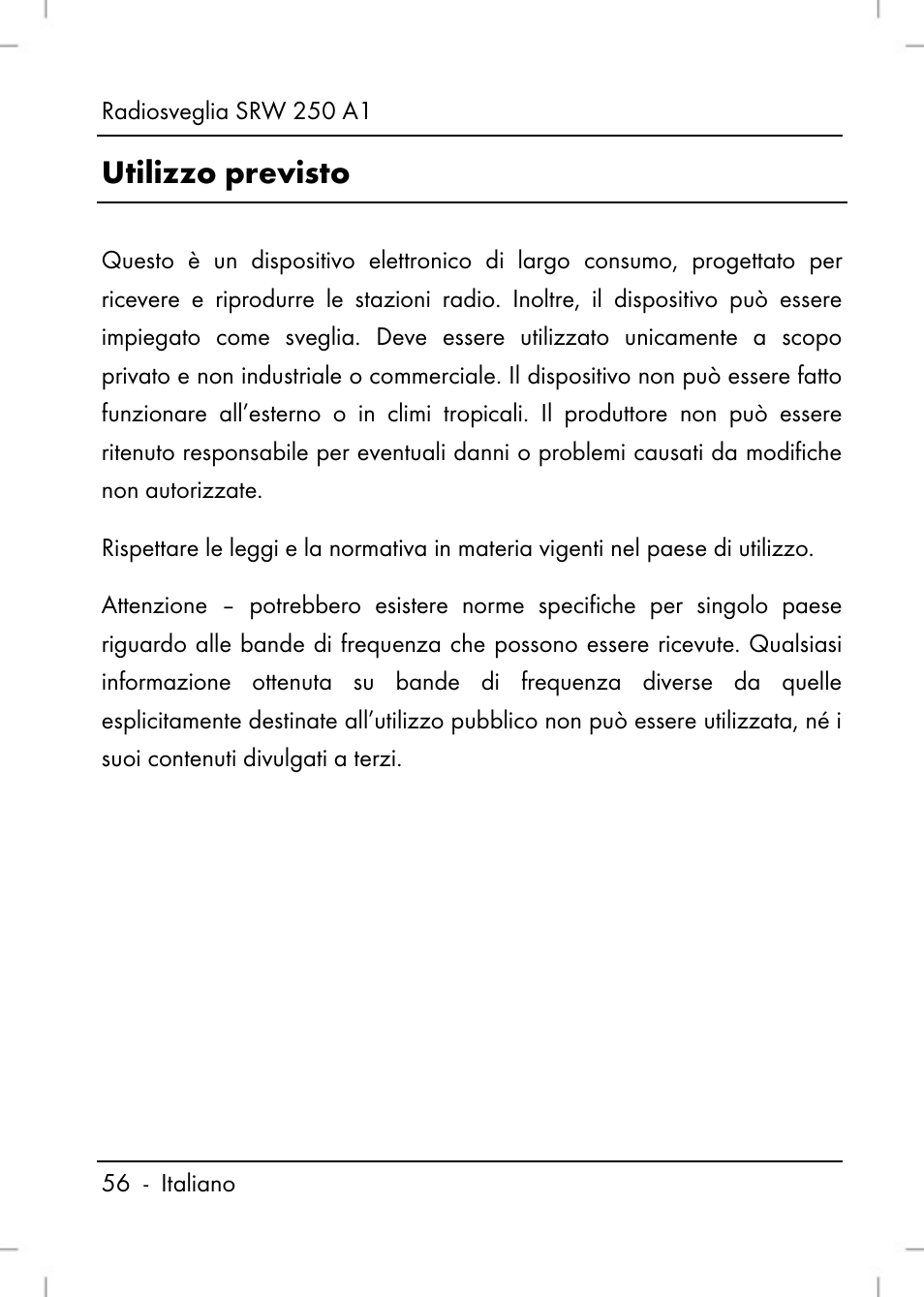 Utilizzo previsto | Silvercrest SRW 250 A1 User Manual | Page 58 / 134