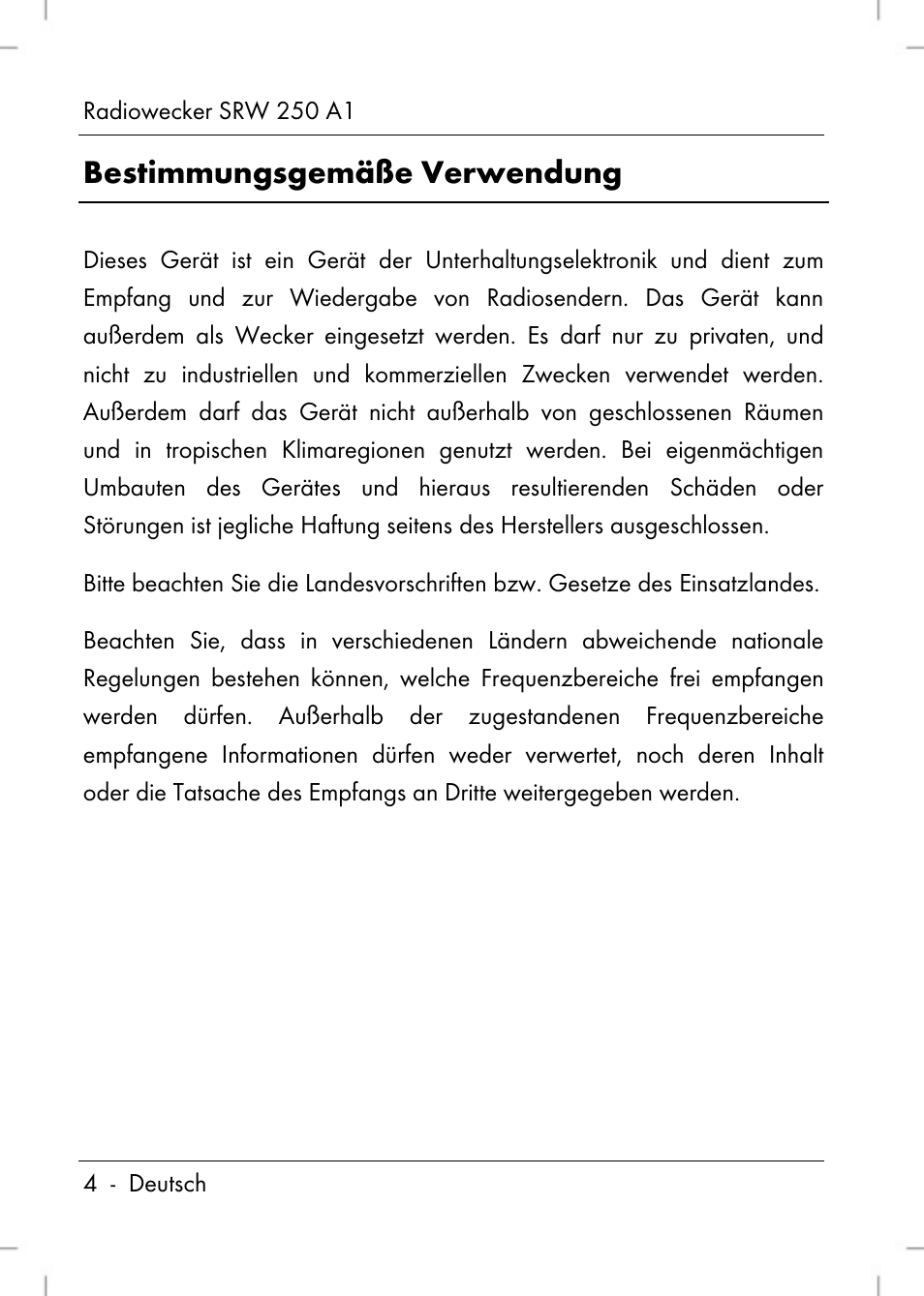 Bestimmungsgemäße verwendung | Silvercrest SRW 250 A1 User Manual | Page 6 / 134