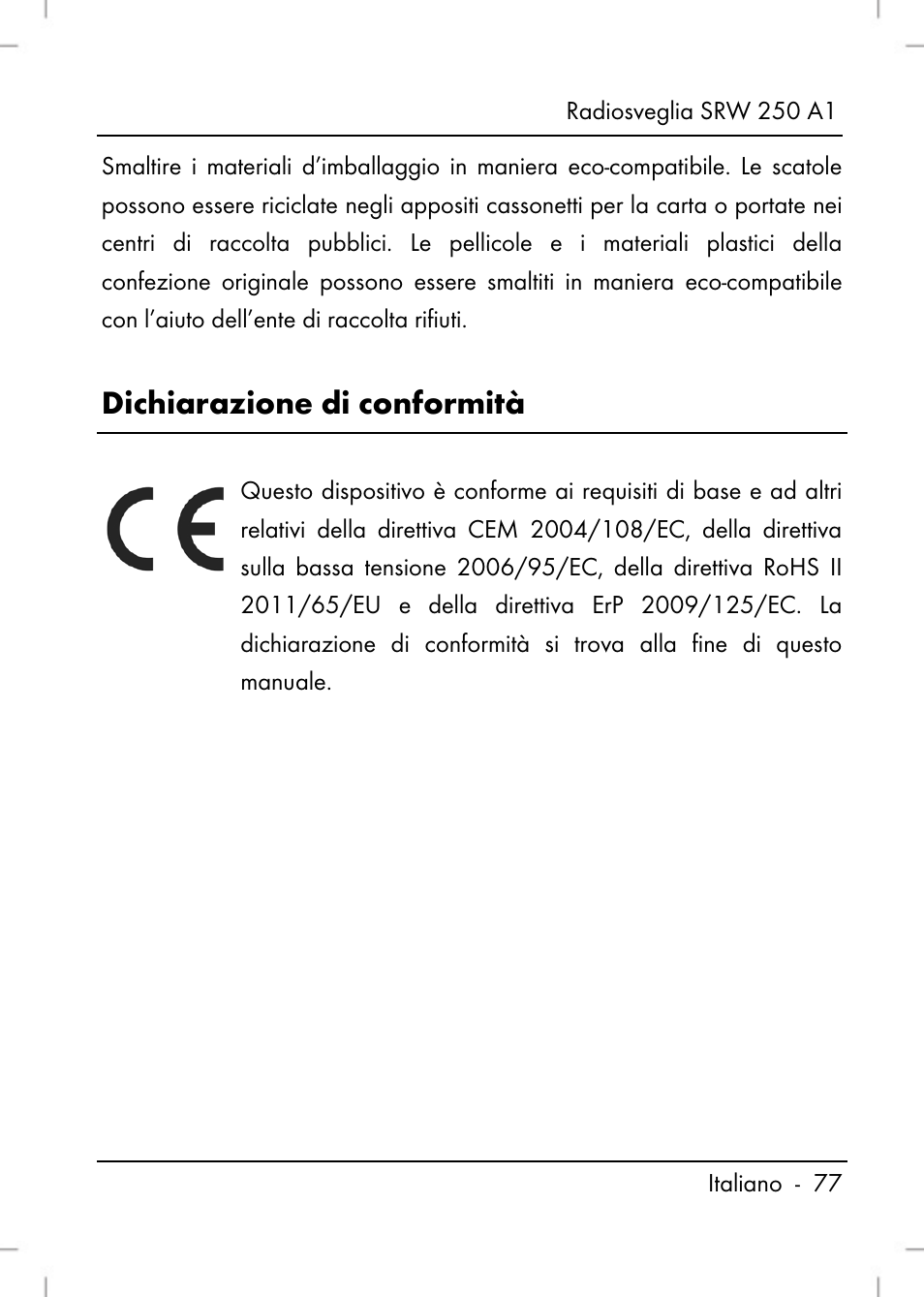 Dichiarazione di conformità | Silvercrest SRW 250 A1 User Manual | Page 79 / 134