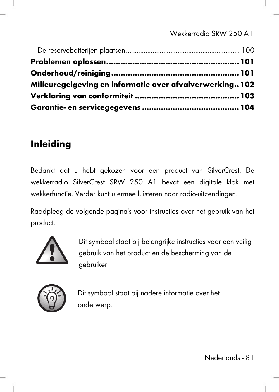 Inleiding | Silvercrest SRW 250 A1 User Manual | Page 83 / 134